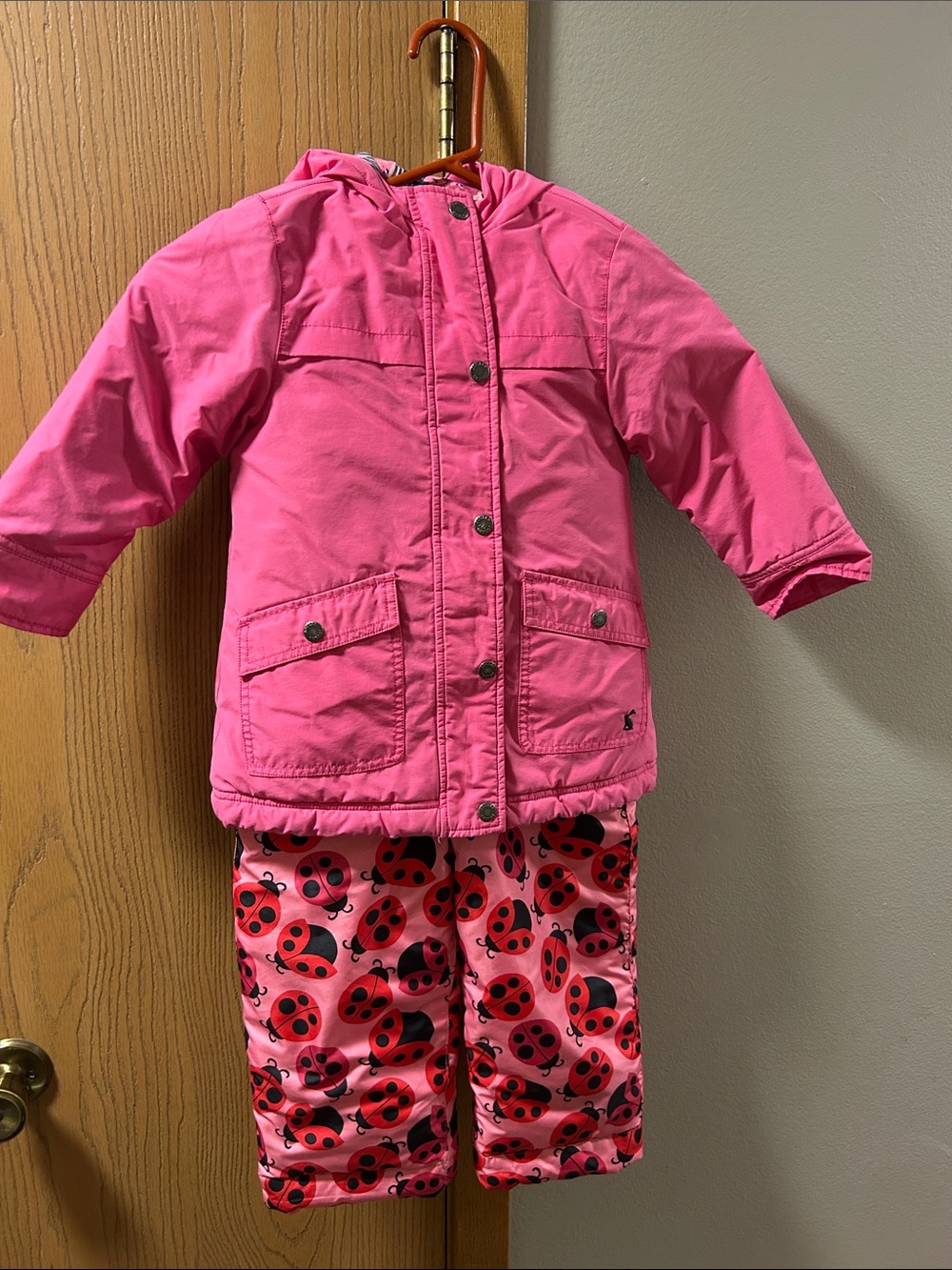 Joules Pink Hooded Puffer Jacket with Ladybug Snow Pants